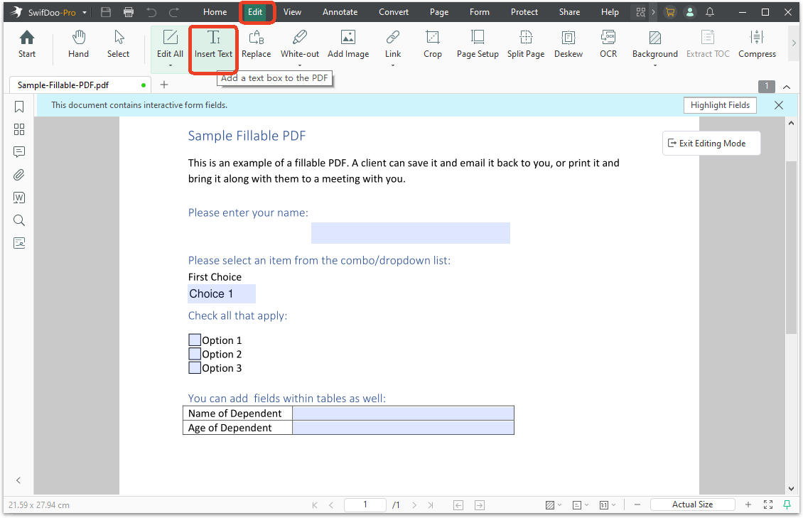 add text to the PDF form