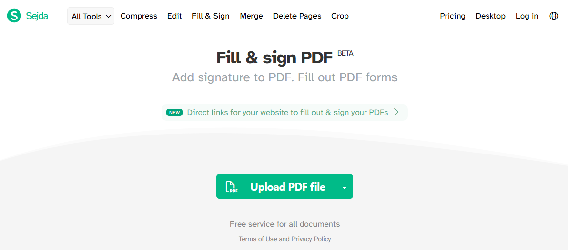 Sejda's Fill and Sign tool