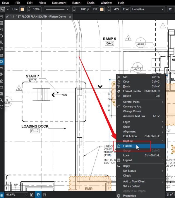 Right-click on the layer and click Flatten in Bluebeam