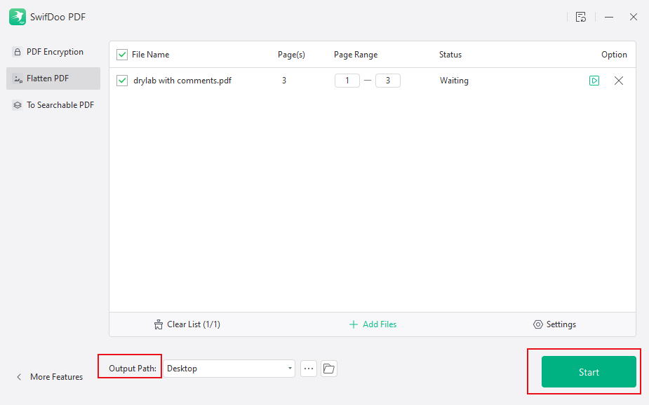 Specify the saving folder and click Start in SwifDoo PDF