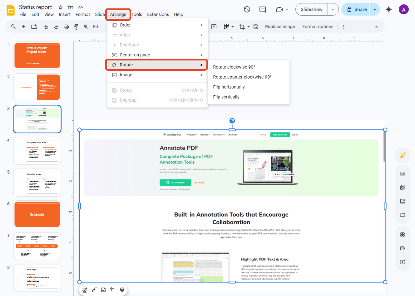 flip an image on Google Slides