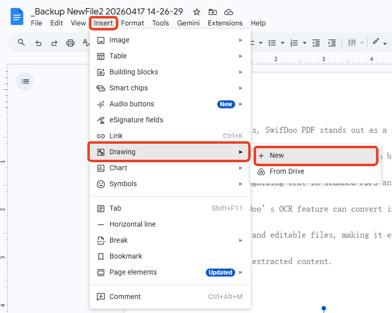 insert drawing in Google Docs