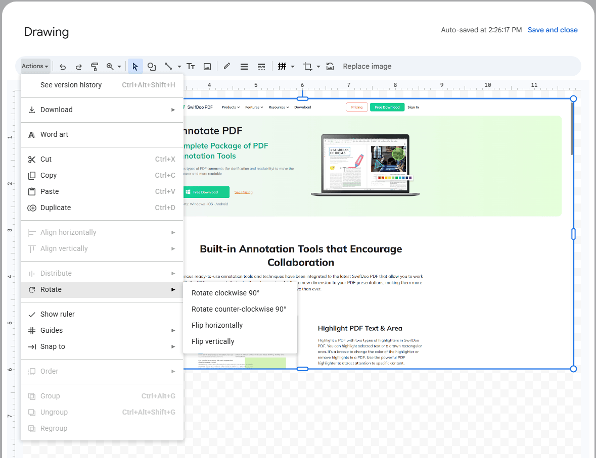 rotate image in Google Docs