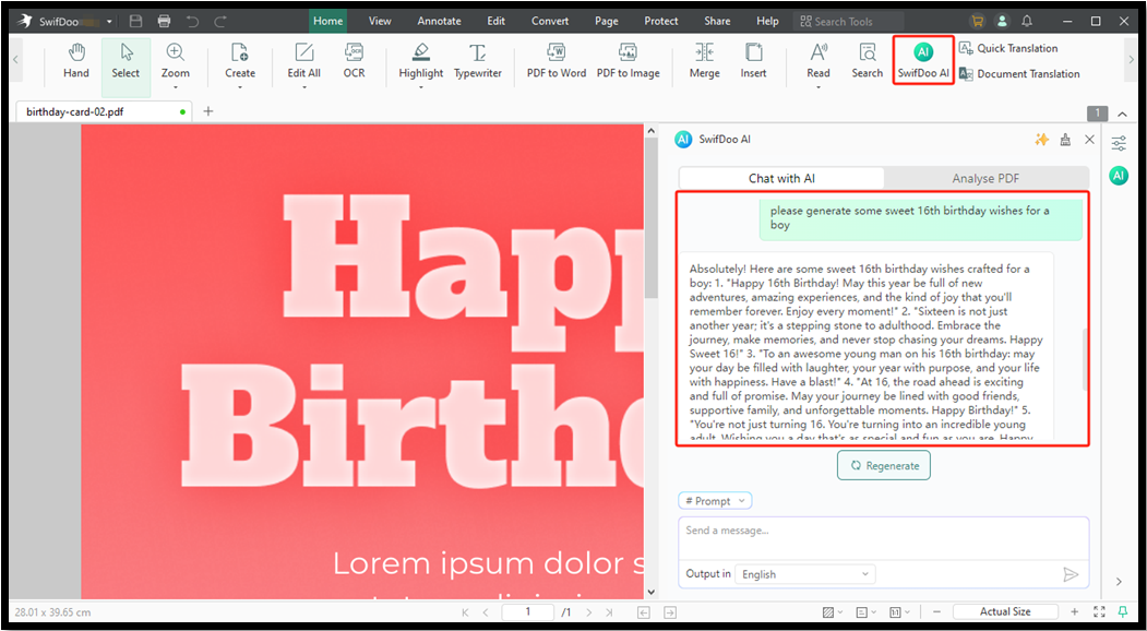 how to generate 16th birthday wishes using AI