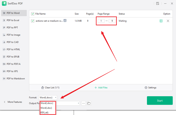 Customize the exported Word format for the scanned document in SwifDoo PDF