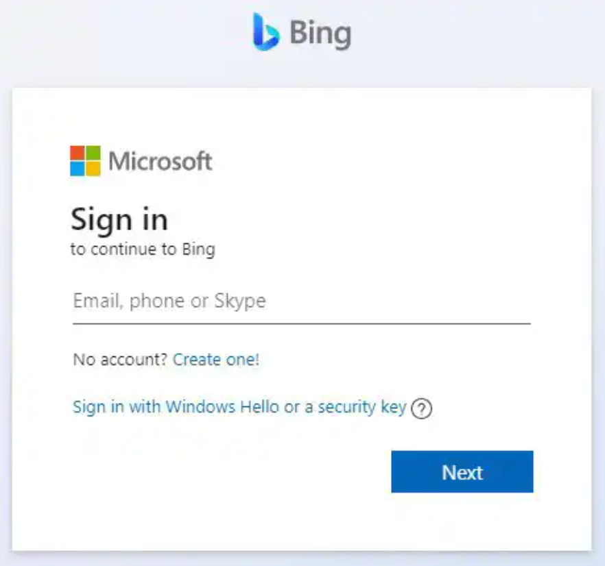 Sign in to your Microsoft Bing account