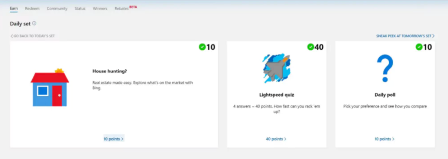 Get Microsoft Rewards points fast by completing the daily sets and building streaks