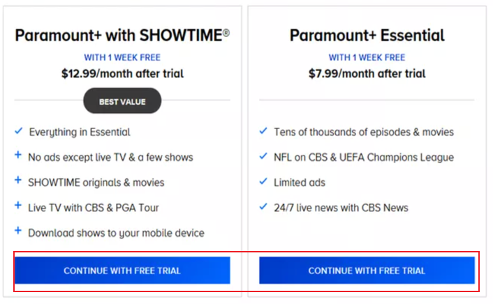 Click Continue with free trial