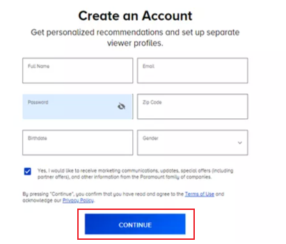 Complete the account information and click Continue