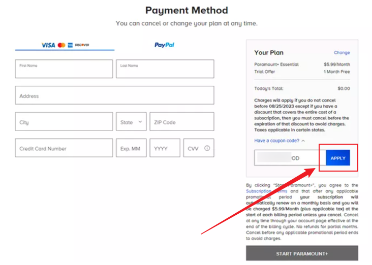 Enter the promo code and click Apply