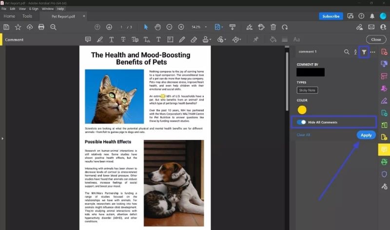 Hide Comments in PDF with Adobe Acrobat