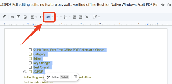 Google Docs Checklist add