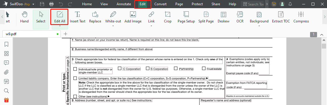 How to make a PDF fillable with SwifDoo PDF step 2