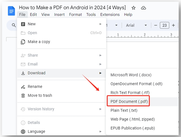 How to make a PDF on Android from Google Docs
