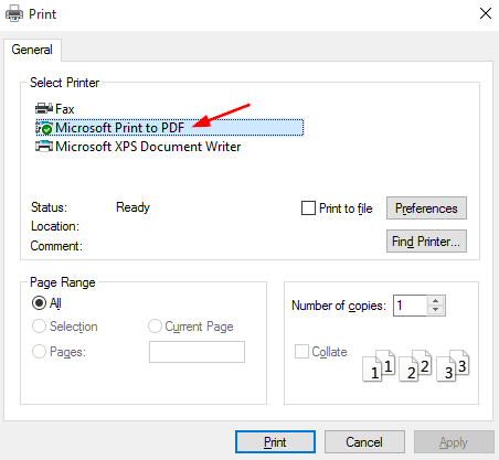 How to make a PDF with Microsoft Printer