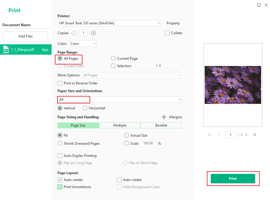 Tick the App Pages option and set the preferred Paper Size and Orientation option in SwifDoo PDF