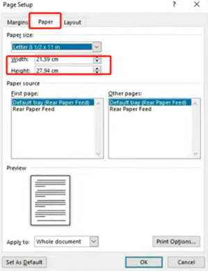 how to make long bond paper in Word 2