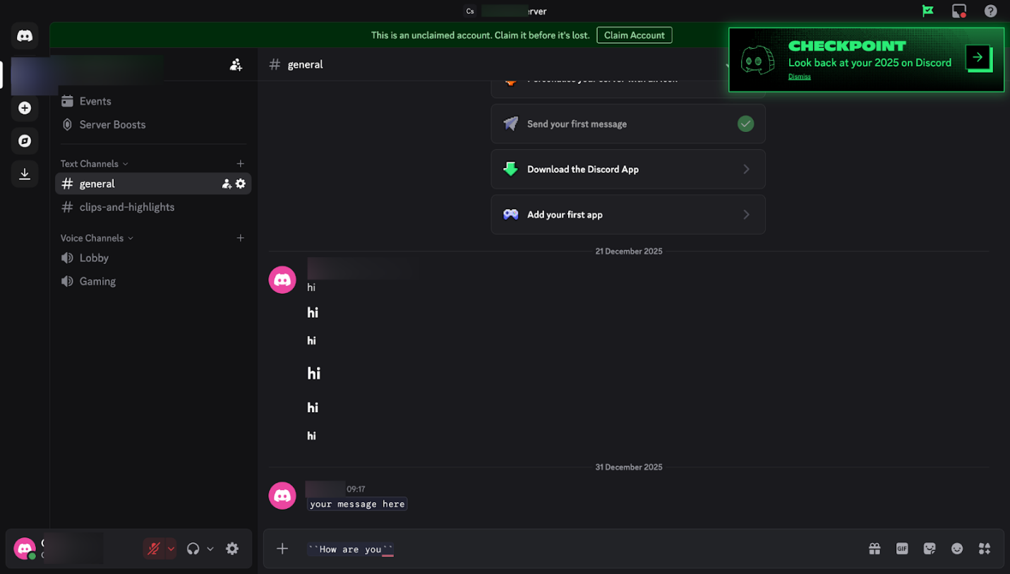 Use the inline code to make text small in Discord