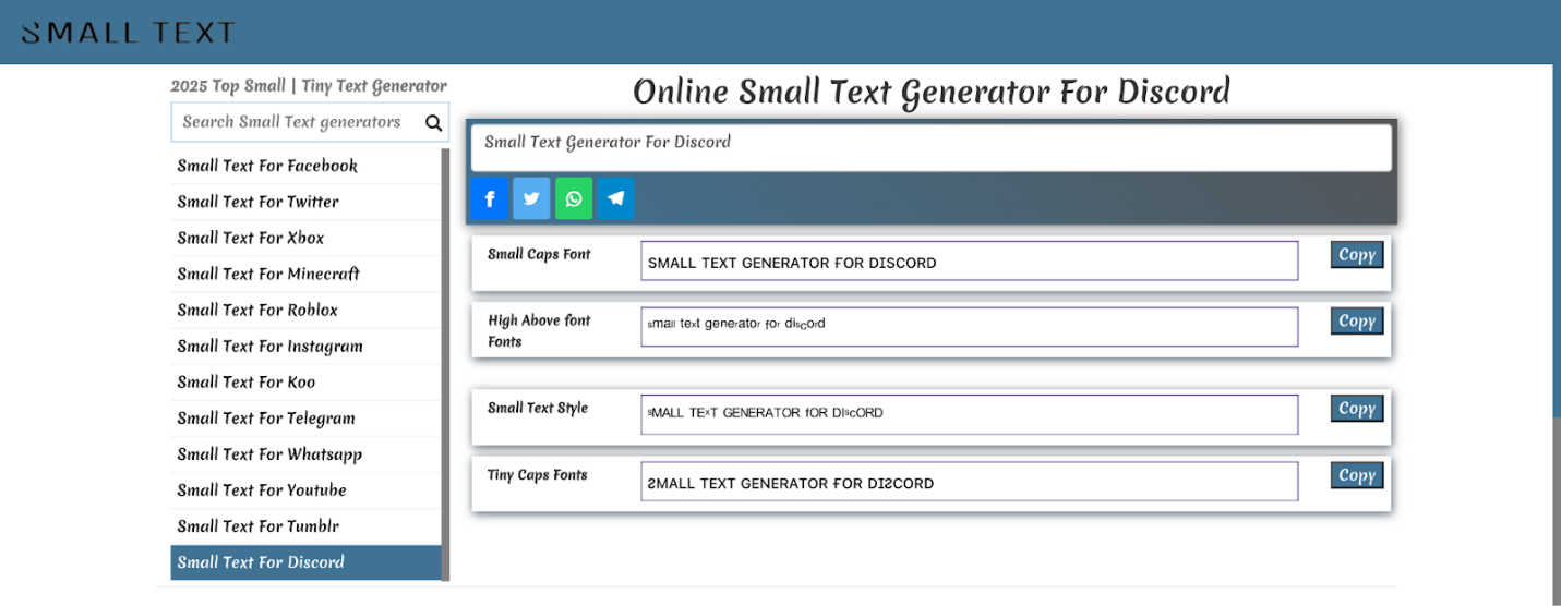 Access the interface of the online Small Text Generator tool