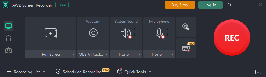 User interface of AWZ Screen Recorder