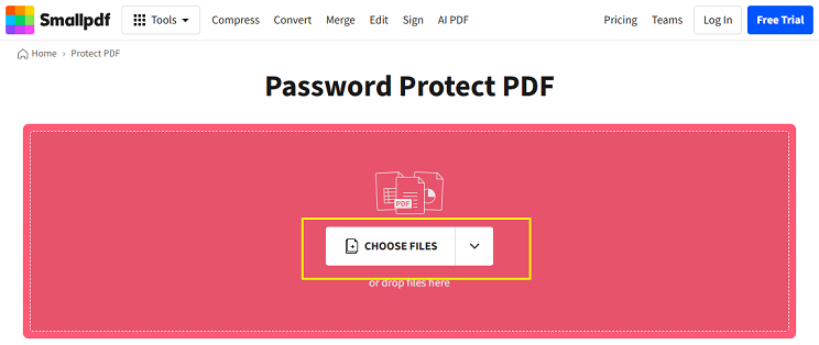 Click CHOOSE FILES to upload your PDF into Smallpdf
