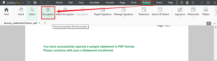 Click Protect and select Encryption in SwifDoo PDF