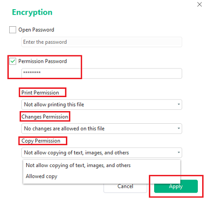 Add the Permission Password to the PDF in SwifDoo PDF