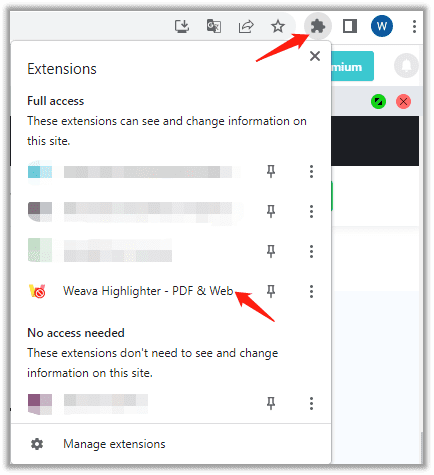 How to pin Weave Highlighter to Google Chrome