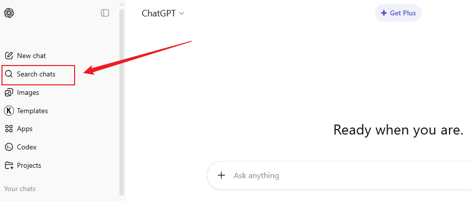 Click the Search chats option in ChatGPT
