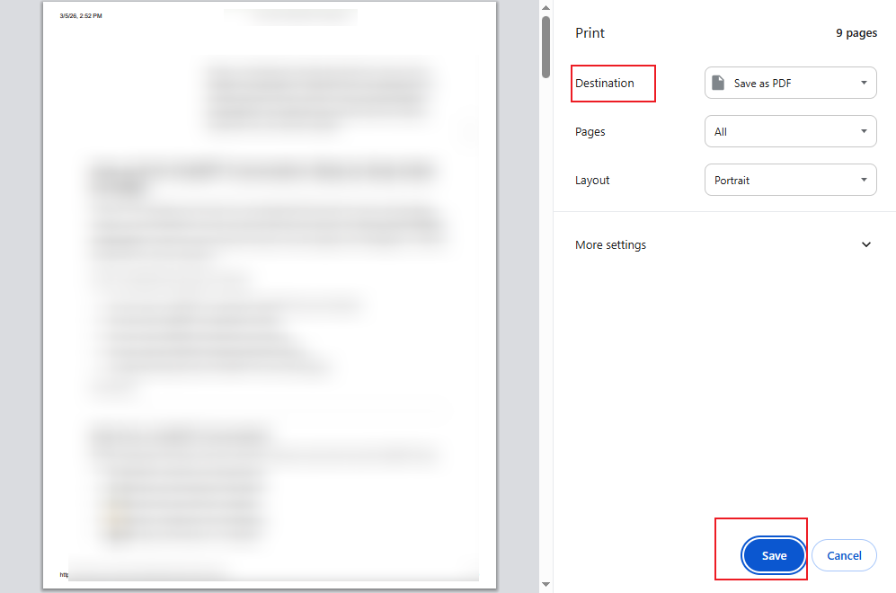 Choose Save as PDF as the Destination and click Save