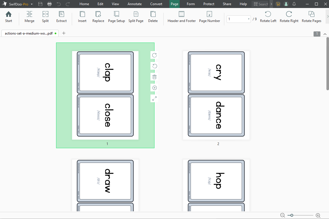 Organize and edit the flashcard content in SwifDoo PDF