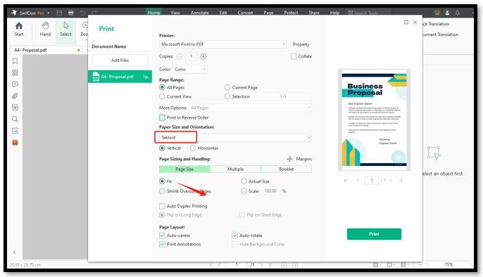 How to print poster size in PDF files with SwifDoo PDF