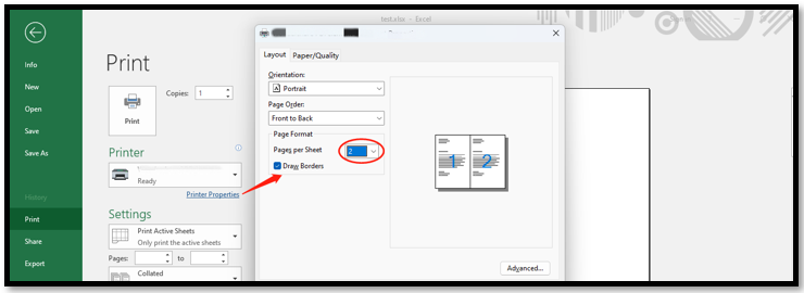 How to print two pages on one sheet in Excel