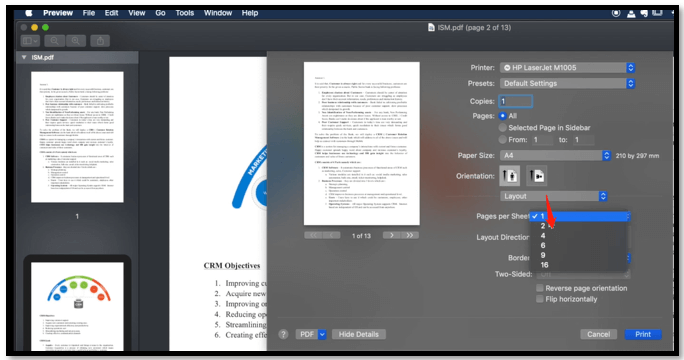 How to print two pages on one sheet on Mac