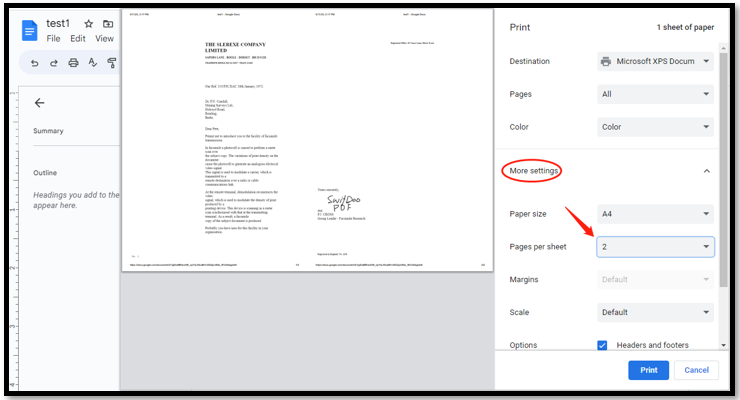 Comment imprimer deux pages sur une feuille avec Google Docs