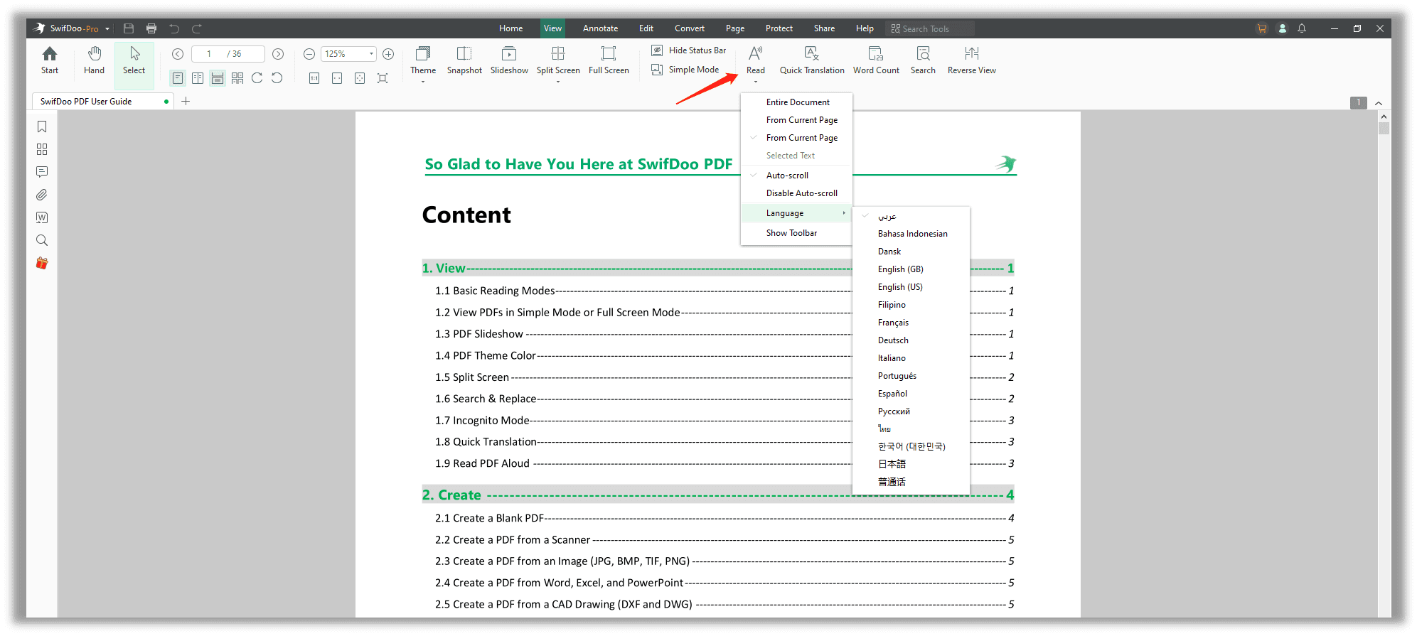 How to read PDF ebooks aloud in SwifDoo PDF