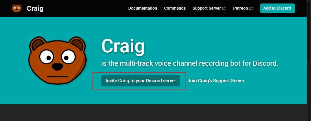 Click the Invite Craig to your Discord server button