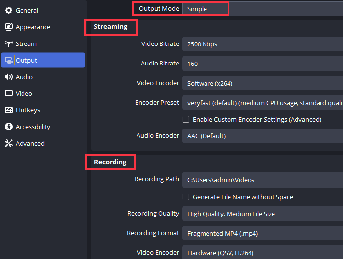 Output Settings