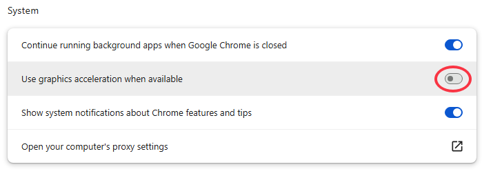 Turn off Hardware Acceleration in Chrome