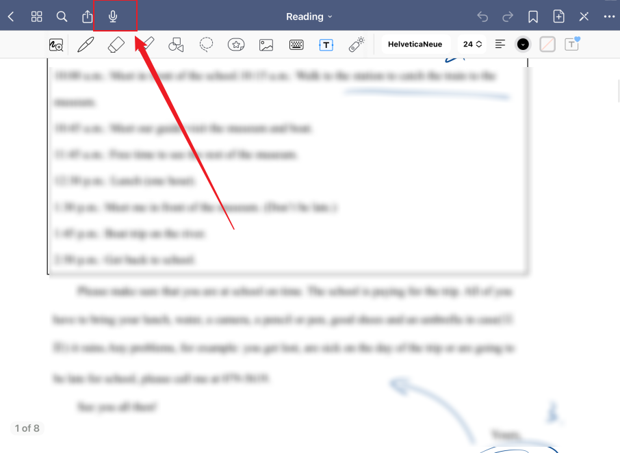 Click the microphone icon in Goodnotes to start recording