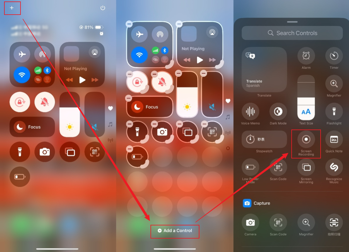Add the Screen Recording feature to the Control Center on iPhone