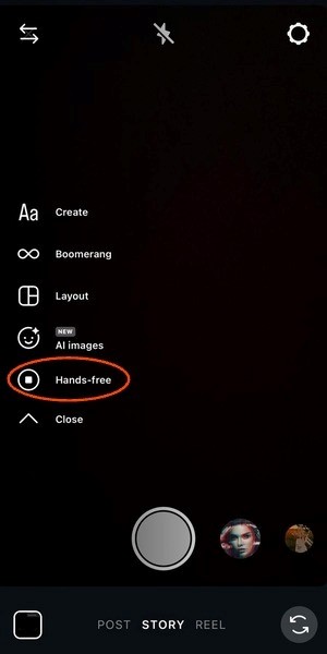 Tap on the Hands-free option in Instagram