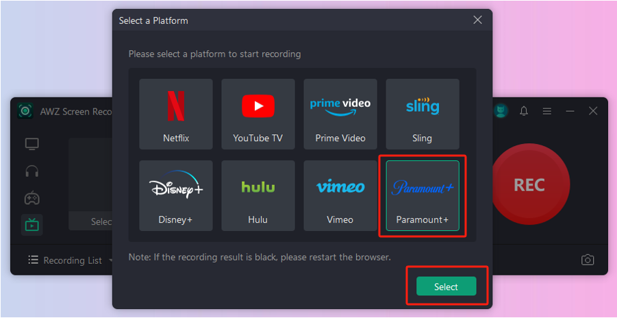 how to record on Paramount Plus with AWZ Screen Recorder 2