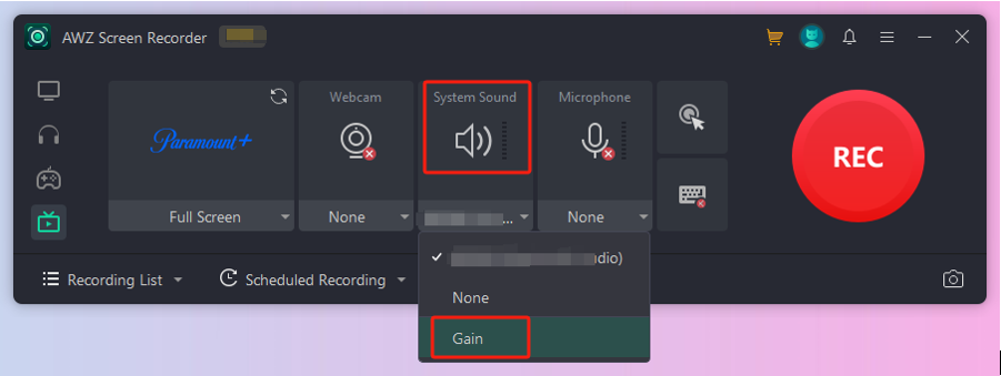 how to record on Paramount Plus with AWZ Screen Recorder 4