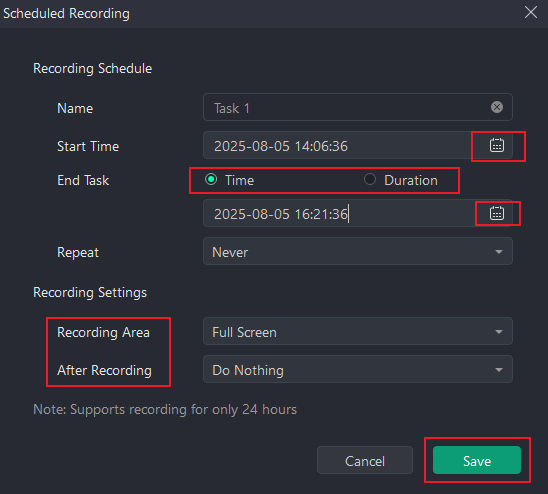 Schedule the recording task in AWZ Screen Recorder