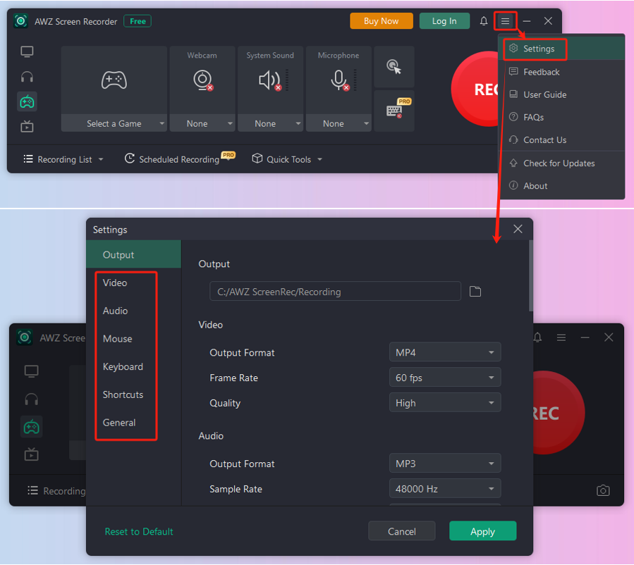 how to record on Steam with AWZ Screen Recorder 3