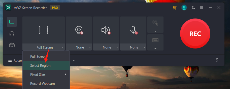 How to record screen on Windows 10 in AWZ Screen Recorder 1