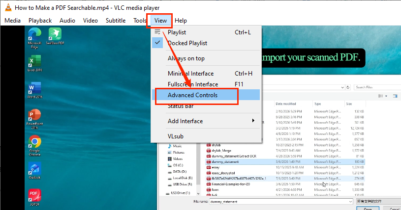 Click View and select Advanced Controls in VLC