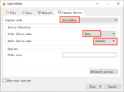 Set to record the microphone audio in VLC