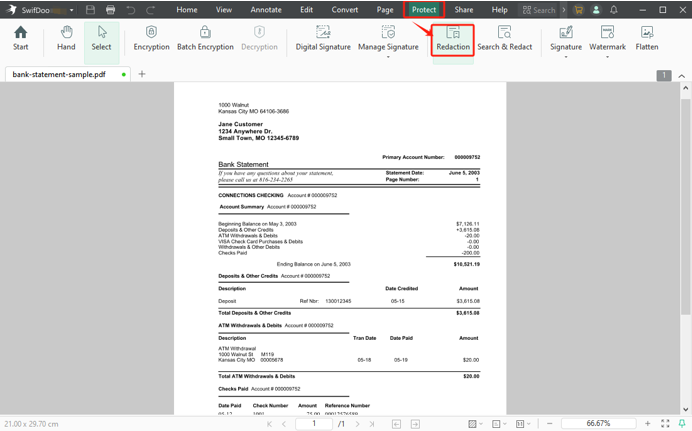 how to redact bank statement with SwifDoo PDF 1